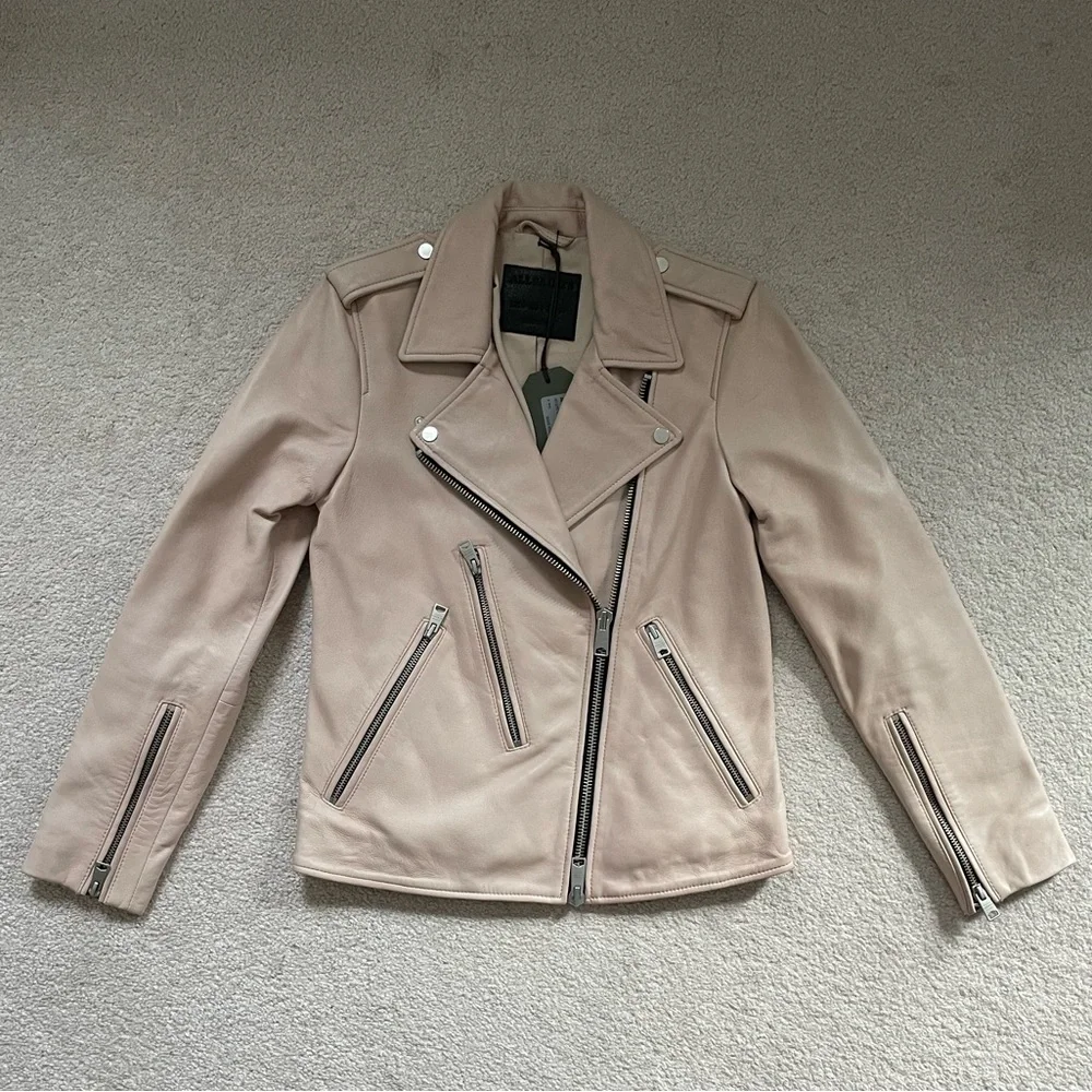 All saints blush pink leather Elva jacket - Picture 6 of 12